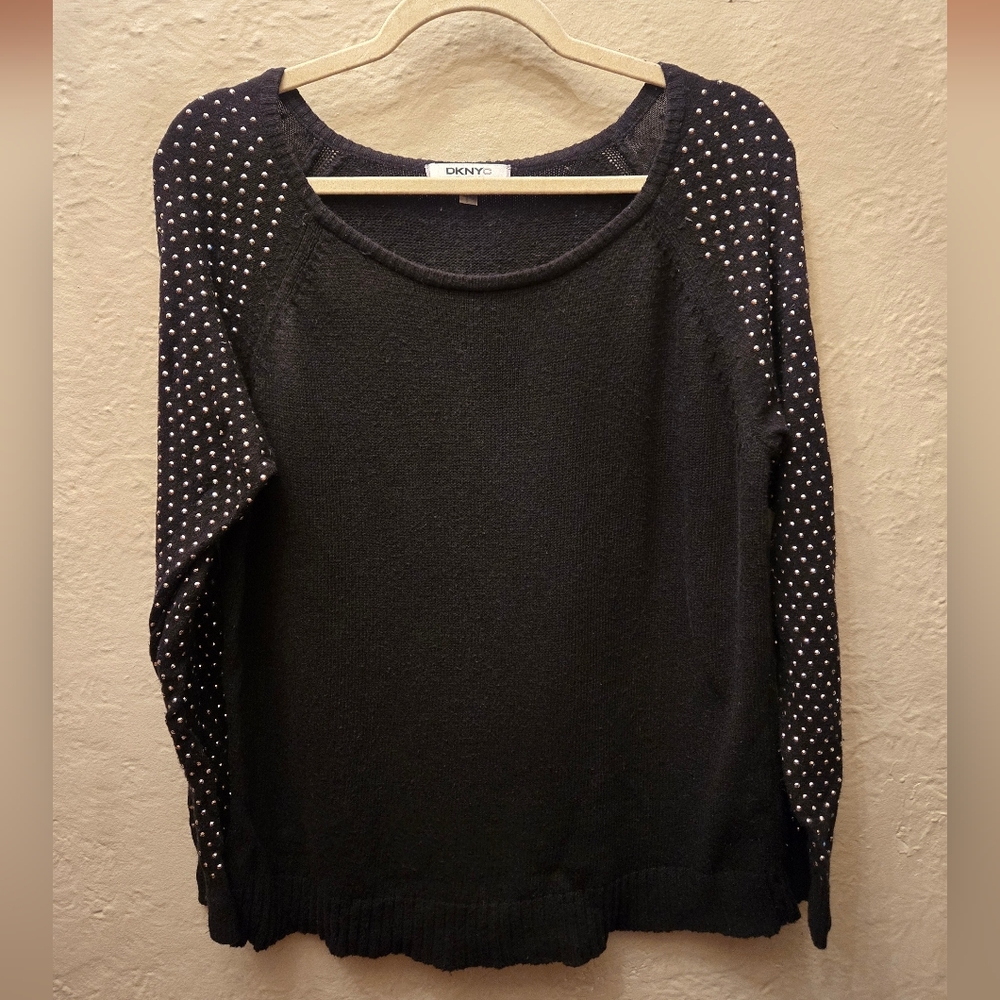 DKNYC Studded Sleeve Knit Sweater | Angora Blend | Y2K Luxe